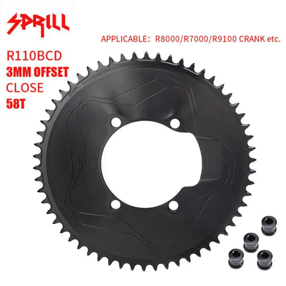 PASS QUEST SPRILL 3mm offset (4-bolt AERO) 58T Round Narrow Wide Chainring to suit R7000, R8000