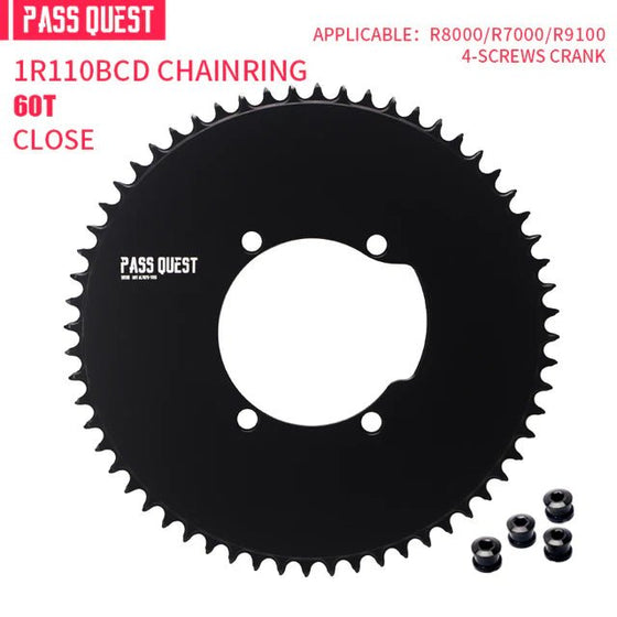 Pass quest 1 x 60 tooth to suit SHIMANO R9100 BCD (4-bolt AERO) Round Narrow Wide Chainring